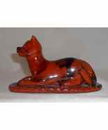 1989 Glazed Redware Figurine Dog or Cat Sitting w/ Tail Up by Lester Bre... - £235.36 GBP