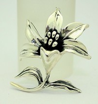 LILY BLOOM ON A FLOWER STEM PIN REAL SOLID .925 STERLING SILVER 20.4 g - £86.37 GBP