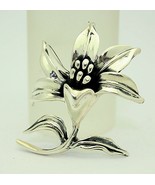 LILY BLOOM ON A FLOWER STEM PIN REAL SOLID .925 STERLING SILVER 20.4 g - $147.36 CAD