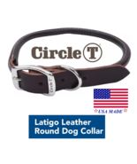 USA MADE Circle T Premium ROUND ROLLED LATIGO BROWN LEATHER DOG COLLAR H... - €18,03 EUR+