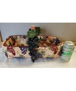Fabric Wrapped Basket Grapes Leaves Handle 15&quot; x 8&quot; x 7&quot; Free Shipping - £23.34 GBP