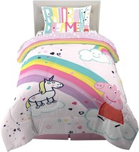 Kids Peppa Pig Bedding Twin Size Soft Reversible Comforter Sheets 4-Piece Set - £70.57 GBP