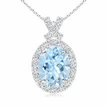 ANGARA Vintage Style Aquamarine Pendant with Diamond Halo in 14K Solid Gold - £1,023.14 GBP