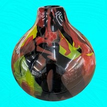 Hand Blown Bulbous Art Glass Art Deco Black And Multi-Color Spatter Vase 6” - £25.21 GBP