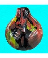 Hand Blown Bulbous Art Glass Art Deco Black And Multi-Color Spatter Vase 6” - £24.76 GBP