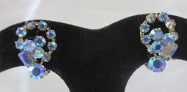 Vtg Made in Austria Clip on Earrings AB Crystal Rhinestones Prong set - £35.55 GBP