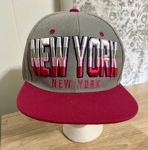 New York Gray Pink Rost Premium Headwear Snapback Baseball Cap Embroidered Adult - £17.71 GBP