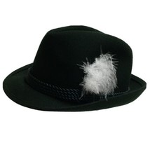 Vintage Ladies Black Fedora Hat 100% Wool German Made Side Feather 58 - $37.29