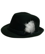 Vintage Ladies Black Fedora Hat 100% Wool German Made Side Feather 58 - $37.29