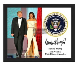 President Donald Trump &amp; Melania Presidential Seal &amp; Autograph 8X10 Framed Photo - £15.73 GBP