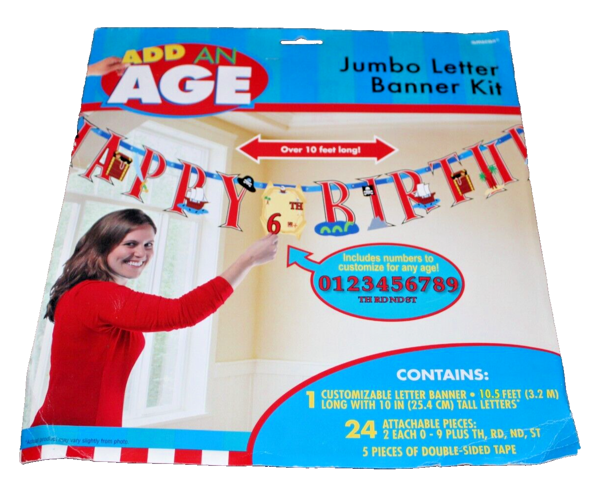 Pirate Add An Age Jumbo Letter Banner Kit Happy Birthday Party Decoration 10ft - $9.61