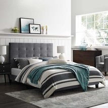 Modway Melanie Performance Velvet Upholstered Tufted Full Platform Bed In Gray - £172.03 GBP