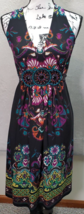 ECI New York Sheath Dress Women Sz 4 Black Multi Floral Beaded Sleeveless V Neck - £18.11 GBP