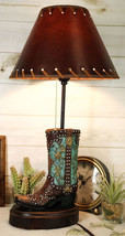 Western Tooled Turquoise Cowboy Boot Hand Painted Desktop Table Lamp With Sha... - £47.84 GBP