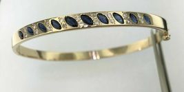 Lady&#39;s 14k Yellow Gold Over Blue Sapphire &amp; Diamond Bangle Bracelet 5.50Ct - £136.38 GBP