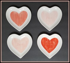 NEW RARE Pottery Barn Set of 4 Watercolor LOVE Heart Shaped Stoneware Appetizer  - £31.37 GBP