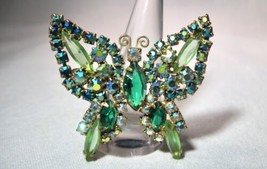 Vintage Green AB Crystal Juliana Rhinestone Butterfly Brooch Pin K1353 - £38.05 GBP