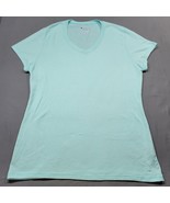 Champion Women Shirt Size L Blue Solid Classic Short Cap Sleeves V-Neck ... - £9.20 GBP