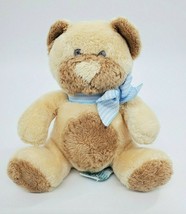 Russ Berrie Taffey Bear Baby Lovey 8&quot; Plush Toy Tan Brown Blue Bow B61 - £7.89 GBP