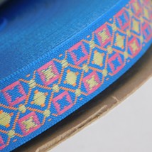 Jacquard Ribbon Blue Pink Yellow 7/8&quot; Wide x 50 Yards New Old Stock Nurs... - $19.35