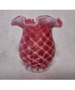 Fenton Cranberry Diamond Optic Opalescent Vase Ruffled Lattice - £38.23 GBP