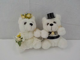 2 PLUSH WHITE TEDDY BEARS WEDDING COUPLE STUFFED ANIMALS GIFT TABLE TOP ... - $15.99