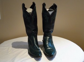 Justin Green &amp; Very Dark Blue Lizard-Leather Cowboy Boots Size 7B StyleY7276 USA - £77.31 GBP