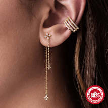 925 Sterling Silver Ins Style Floral Four-claw Diamond Chain Tassel Pearl Earrin - £8.81 GBP+
