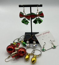 Jewelry Earrings Dangle 6 Pairs Christmas Pierced Bells Snowman Angel Bulbs Bell - £10.35 GBP