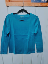 Talbots Cotton Long Sleeve Solid Crew Neck Tee NWT Dark Teal Sz L - £22.21 GBP