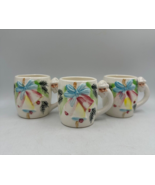 Vtg Lefton Ceramic Santa Handle Embossed Jingle Bell Mugs #2019 Christmas - £49.81 GBP