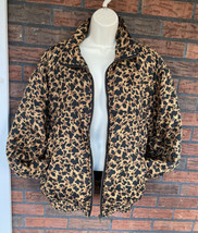 Leopard Print 100% Silk Jacket Medium Full Zip Insulated Long Sleeve Coa... - £11.87 GBP