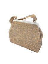 1950&#39;s Vintage LUMURED CORDÉ BEAD Tan Blue Handbag Purse - £15.96 GBP