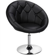 Height Adjustable Round Back Swivel Chairs Accent Modern Leather Vanity Black - £153.31 GBP