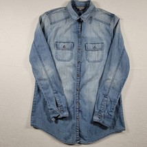 Rubbish Casual Denim Western Jean Shirt Long Sleeve Womens sz XS Blue Button Up - £11.68 GBP