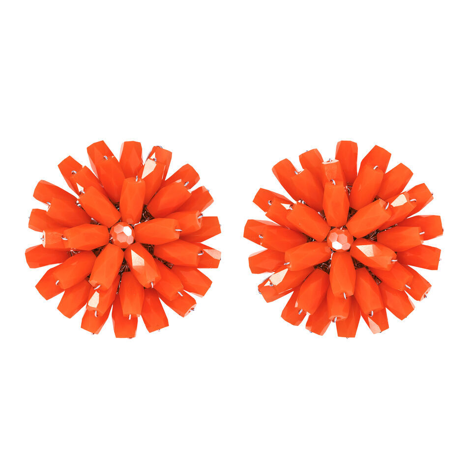 Vibrantly Bright Fluorescent Orange Burst Crystal Bead Cluster Clip-On Earrings - $27.71