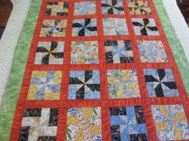 Colorful Machine Stitched Pinwheel Patchwork Cotton Quilt - 46&quot; X 56&quot; - £31.17 GBP
