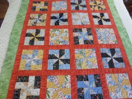 COLORFUL Machine Stitched PINWHEEL PATCHWORK Cotton QUILT - 46&quot; x 56&quot; - £31.10 GBP