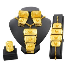 African Jewelry Sets Gold Dubai Women Golden Jewelry Sets Necklace Bracelet Earr - £27.16 GBP