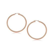 14k Rose Gold Polished 25mm Stylish Hoop Earrings - £180.21 GBP