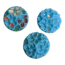 Lot 3 Buttons Vintage Carved or Molded Light Blue Paintable 18 mm Diamet... - $4.75