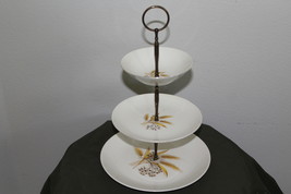 Vintage Homer Laughlin Golden Wheat 3Ttier Candy Fruit Anything Snack Tray - $90.00