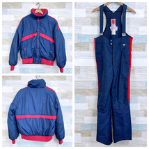 SKYR Vintage 70s 80s Ski Bib Jacket Set Blue Red Nylon Retro Rare Mens XL - £118.42 GBP