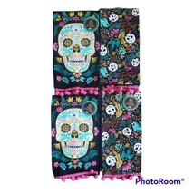 Dia De Los Muertos Decorative Hand Towels 4 Pc Bundle Halloween Skulls - £28.85 GBP