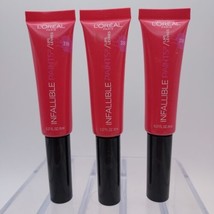 LOT OF 3 L&#39;Oréal Infallible Paints Lips Lip Gloss 318 FEARLESS FUCHSIA - $12.86