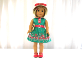 American Girl Kit Kittredge Doll In Blue Green Vivid Floral Dress + Hat Purse - £58.42 GBP
