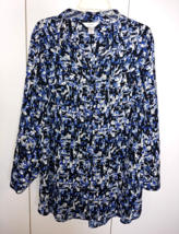 C J Banks Ladies Ls BLUE/BLACK Button Polyester TOP-2X-WORN ONCE-NICE - £13.16 GBP