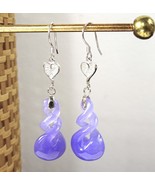 Twisted Looped Knotted Purple Jade Sterling Silver Dangle Heart Earrings - £27.14 GBP