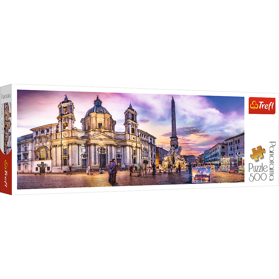 Panorama 500 Piece Jigsaw Puzzle, Piazza Navona, Rome, Italy, Fountain o... - $33.74