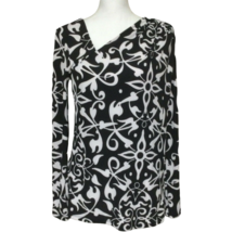 Narciso Rodriguez Womens Long Sleeve Top Size M Stretch Black White Print - $16.13